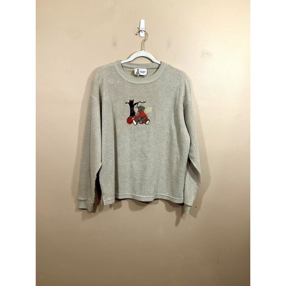 VTG Womens Teddy Bear Pumpkin Sherpa Halloween Shirt M Beige 90s Teacher Granny - Picture 1 of 5